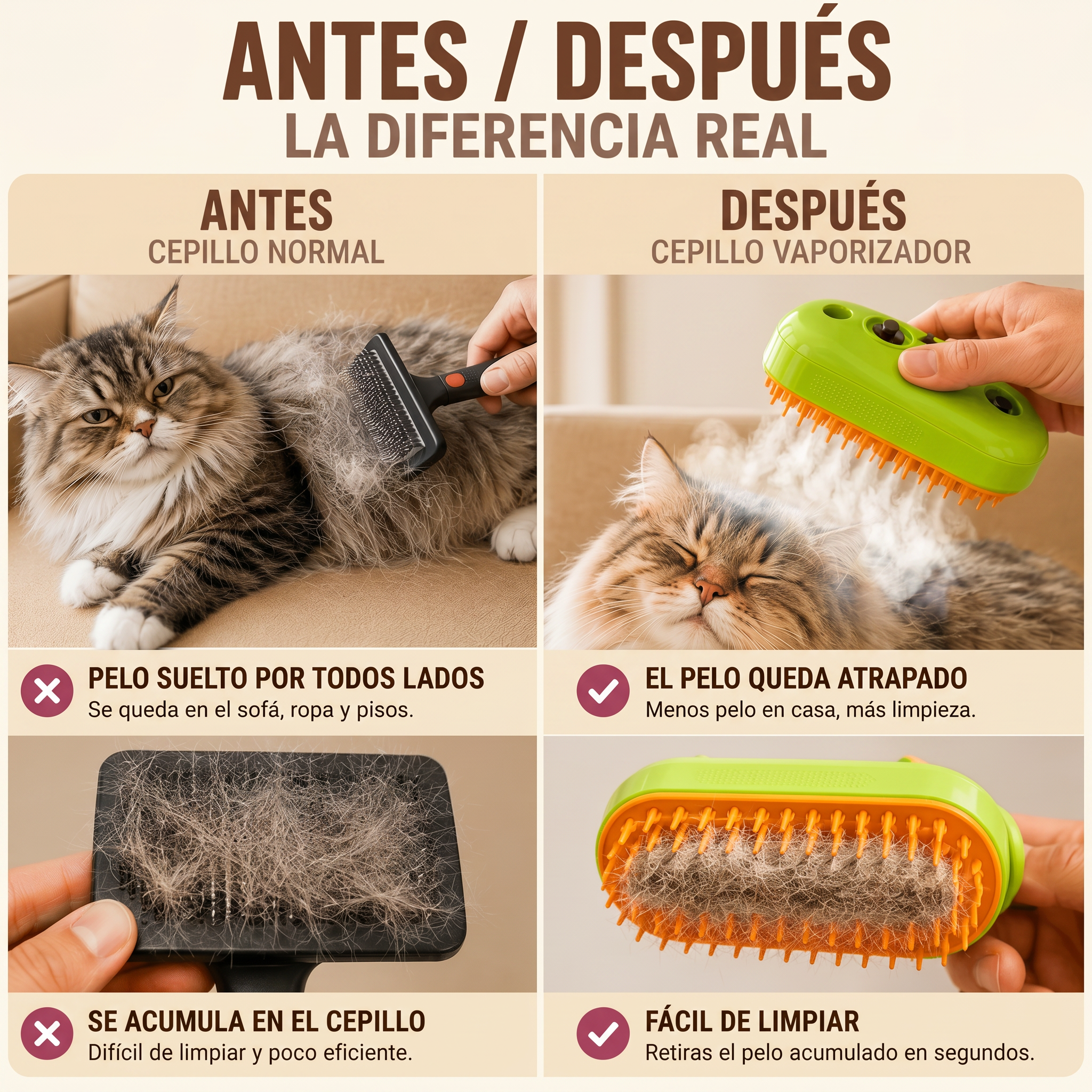 Cepillo Neblina Suave 3 en 1 para Gatos y Perros