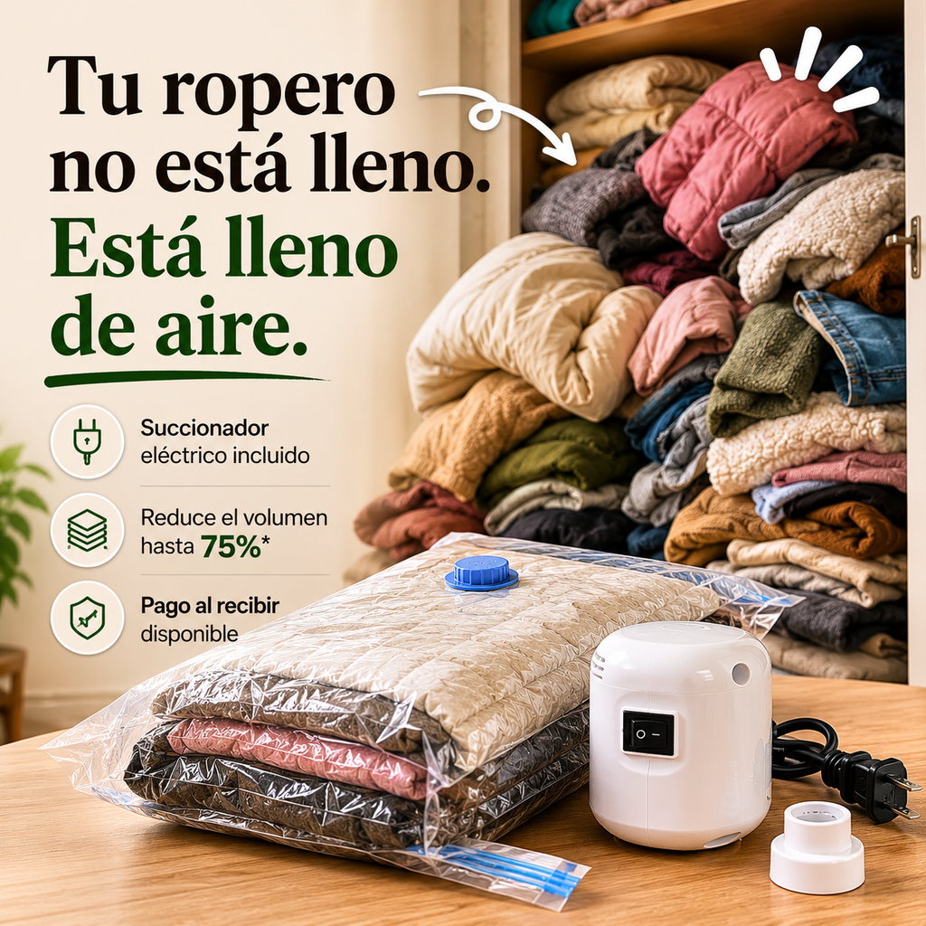 Pack Ahorra Espacio con Succionador Eléctrico + 5 Bolsas al Vacío
