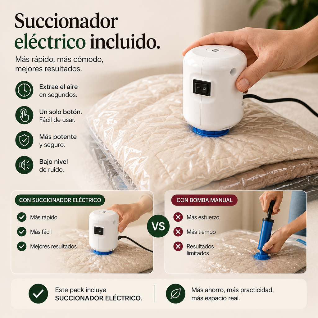 Pack Ahorra Espacio con Succionador Eléctrico + 5 Bolsas al Vacío