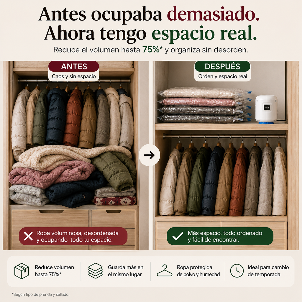 Pack Ahorra Espacio con Succionador Eléctrico + 5 Bolsas al Vacío