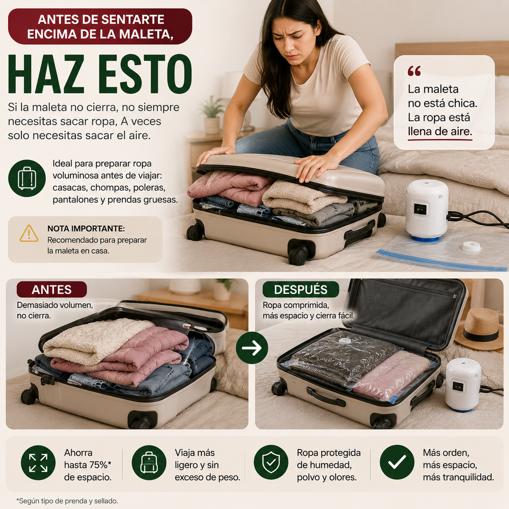 Pack Ahorra Espacio con Succionador Eléctrico + 5 Bolsas al Vacío