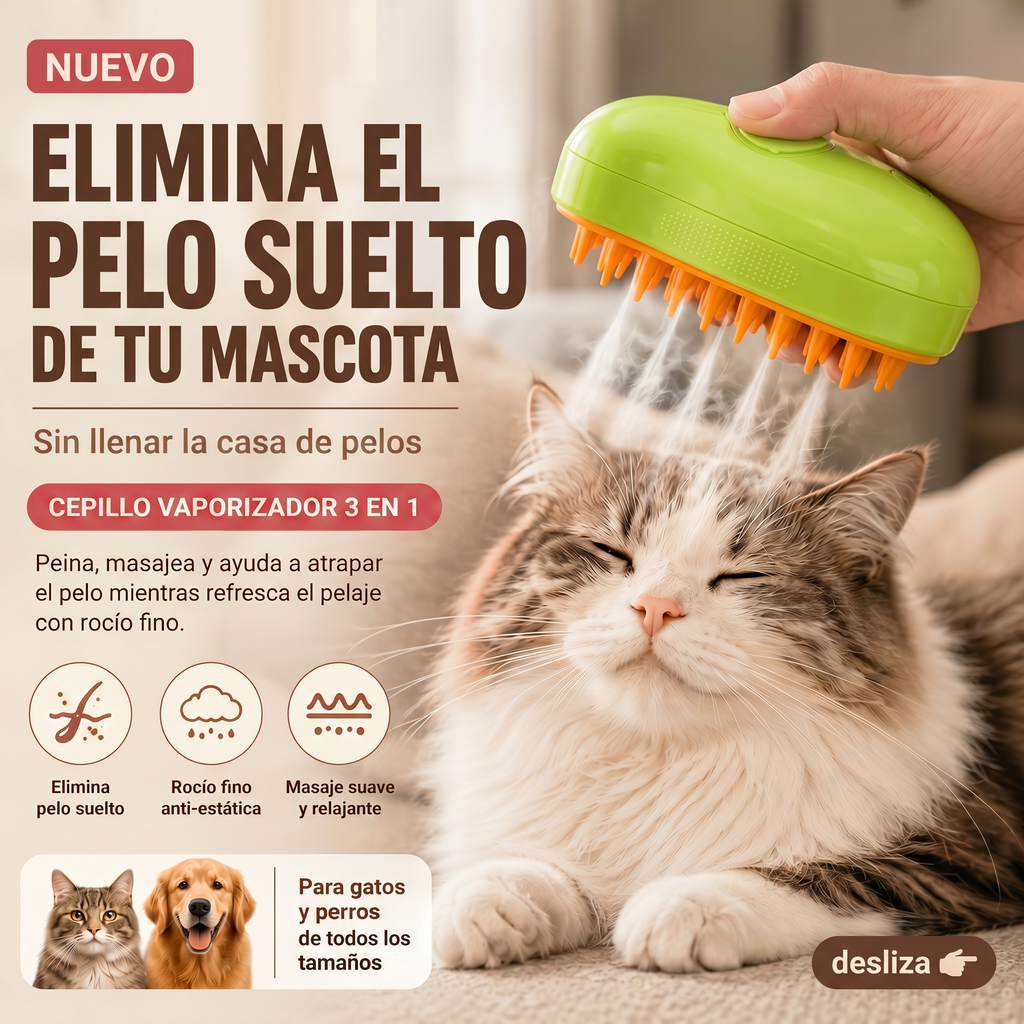 Cepillo Neblina Suave 3 en 1 para Gatos y Perros