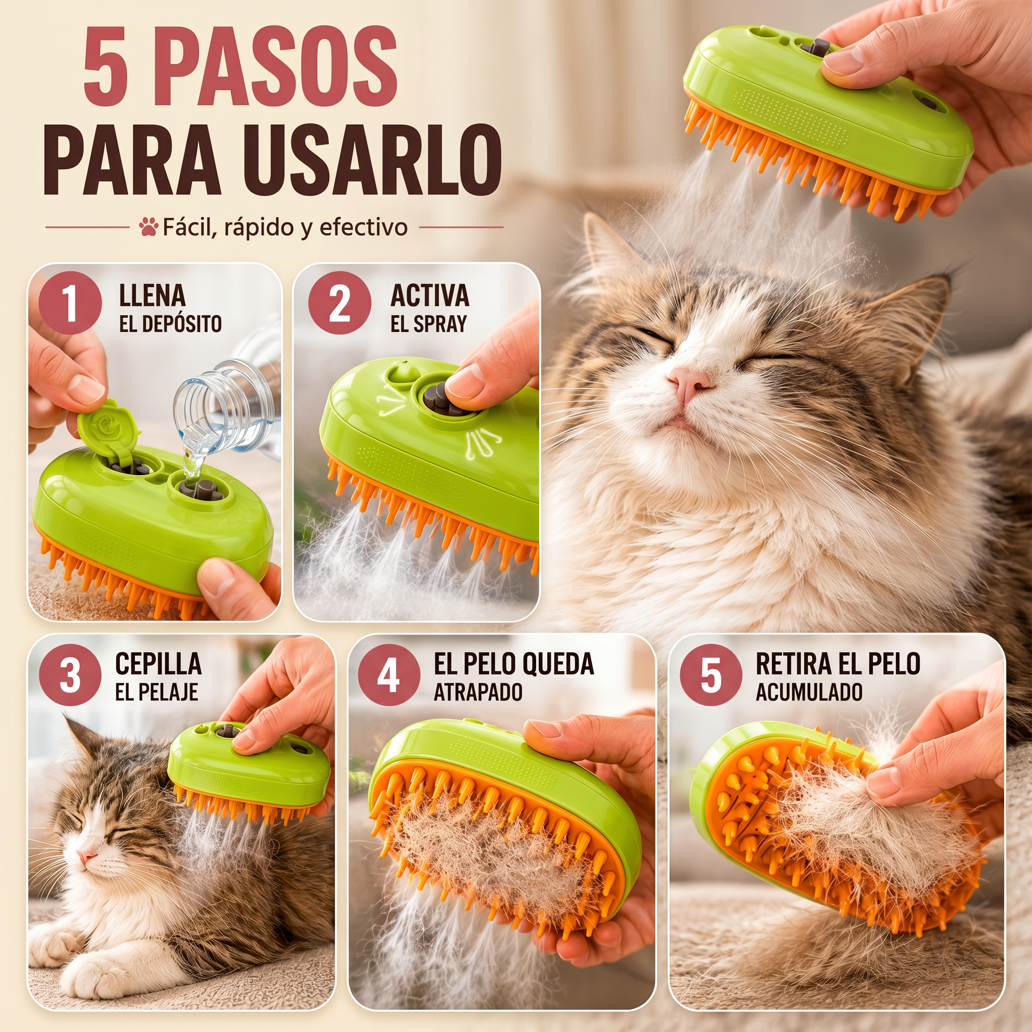 Cepillo Neblina Suave 3 en 1 para Gatos y Perros