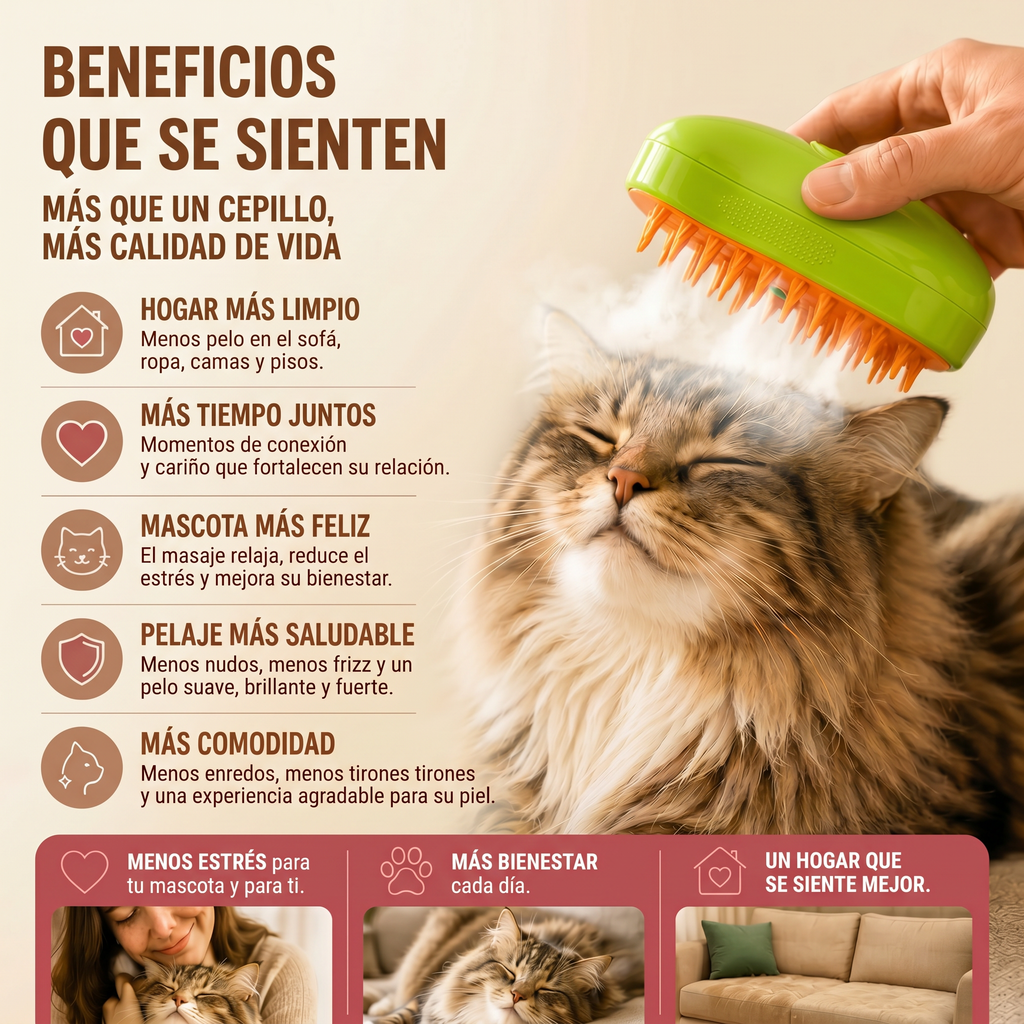 Cepillo Neblina Suave 3 en 1 para Gatos y Perros
