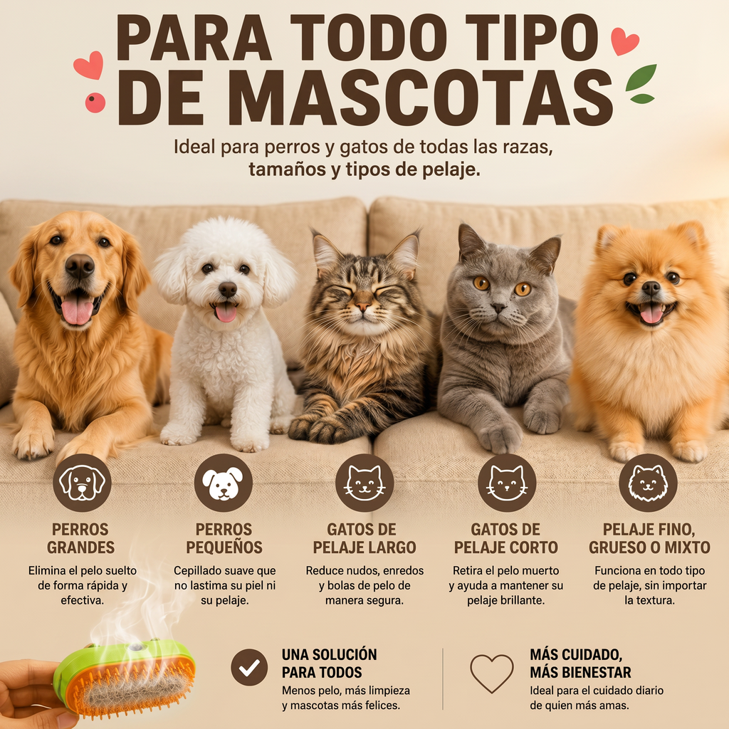 Cepillo Neblina Suave 3 en 1 para Gatos y Perros