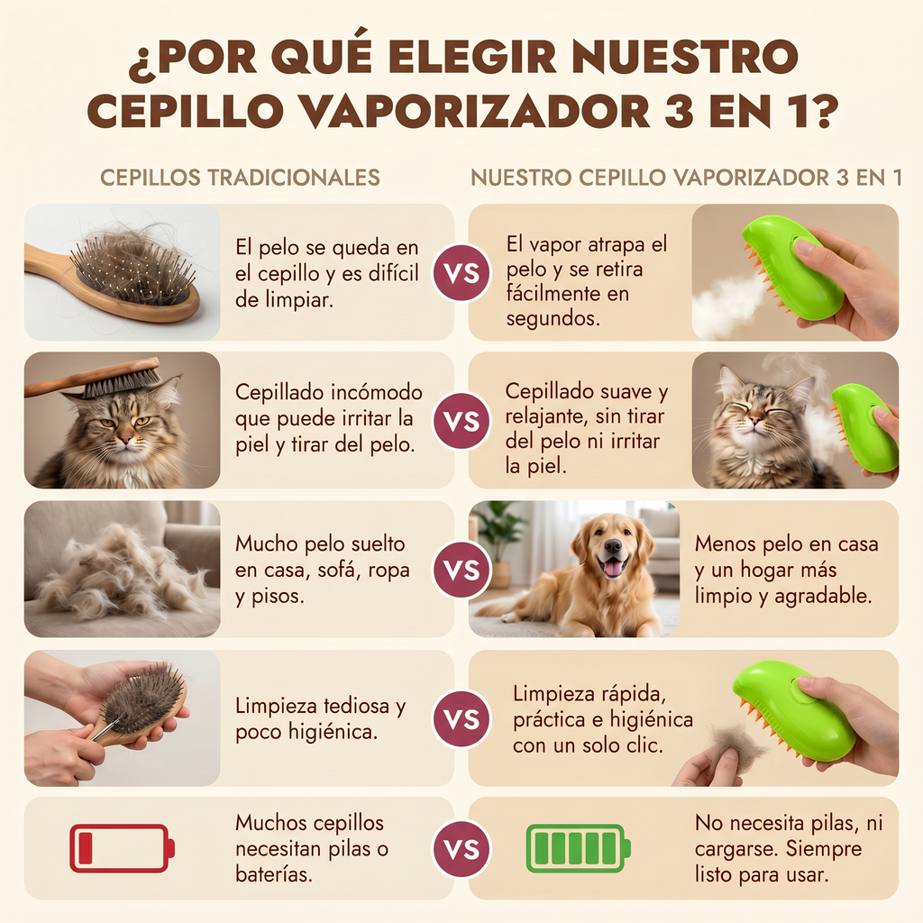 Cepillo Neblina Suave 3 en 1 para Gatos y Perros