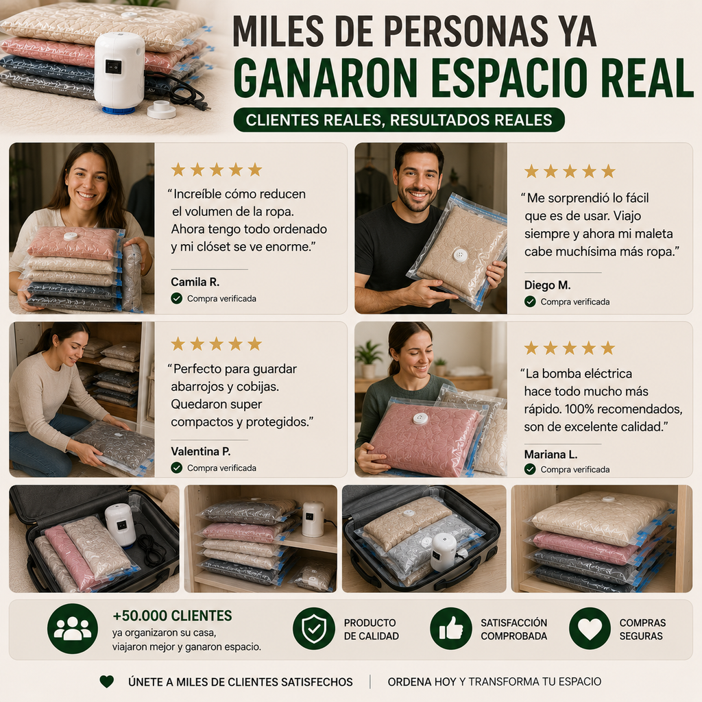 Pack Ahorra Espacio con Succionador Eléctrico + 5 Bolsas al Vacío